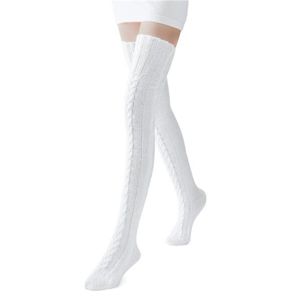 Women's Thigh High Socks Over the Knee Cable Knit Boot Socks, Long Leg Warmer - Picture 2 of 7